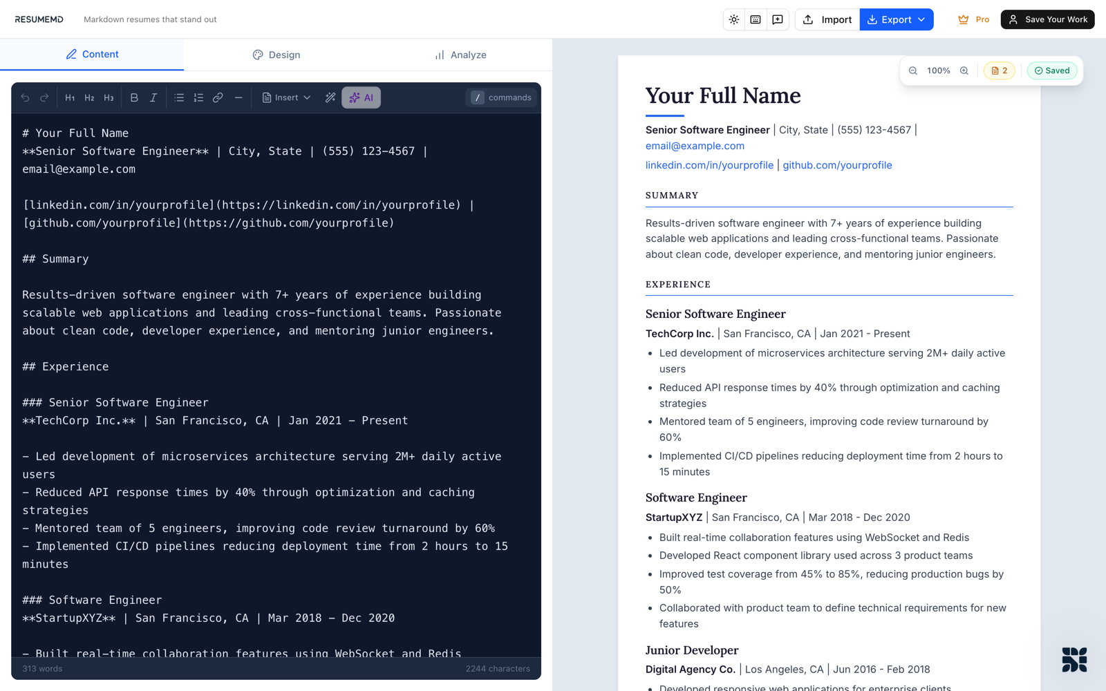 ResumeMD Markdown resume editor